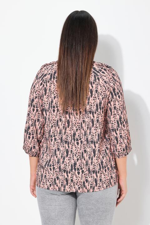 Immagine prodotto Ulla Popken Blusa con piume, scollo a tunica e maniche a 3/4 (58)