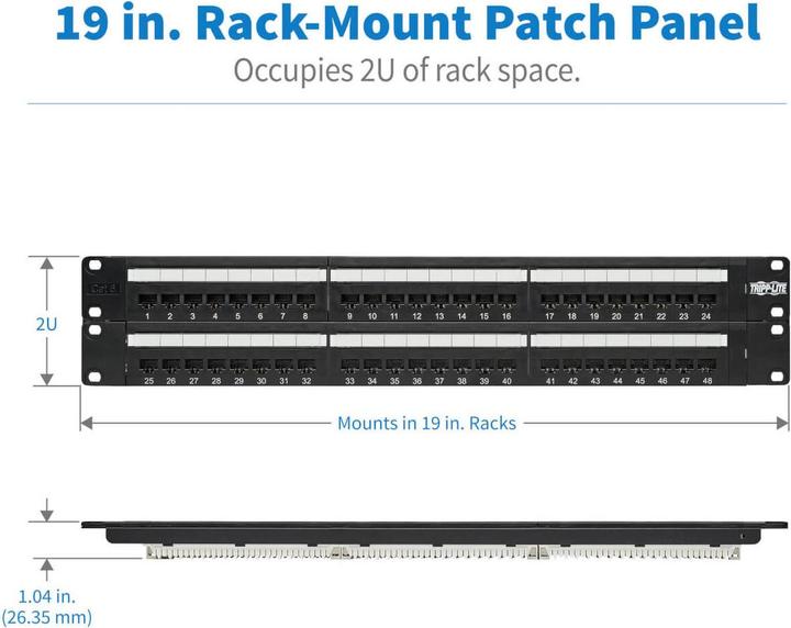 Actual product image Eaton 48-Port 2U Rack-Mount Cat6/Cat5 110 Patch Panel 568B RJ45 Ethernet TAA