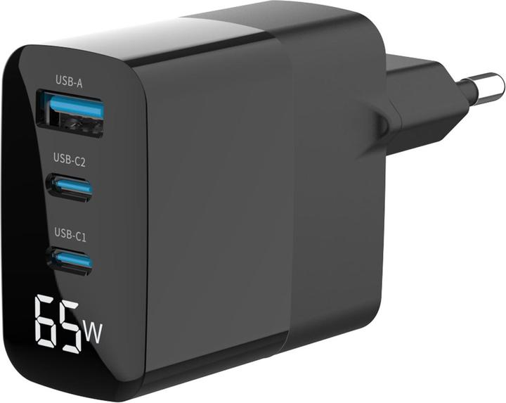 Produktbild Eaxus 2er-Set USB Ladegerät mit Ladekabel, 3 Ports, 2x Typ-C & 1x Typ-A, 65 Watt, schwarz (65 W)