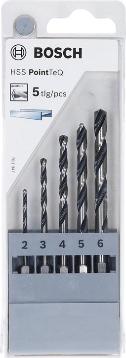 Produktbild Bosch Professional Zubehör HSS PointTeQ Sechskantbohrer-Set, 5-tlg., 2–6 mm (2 mm, 3 mm, 4 mm, 5 mm, 6 mm)