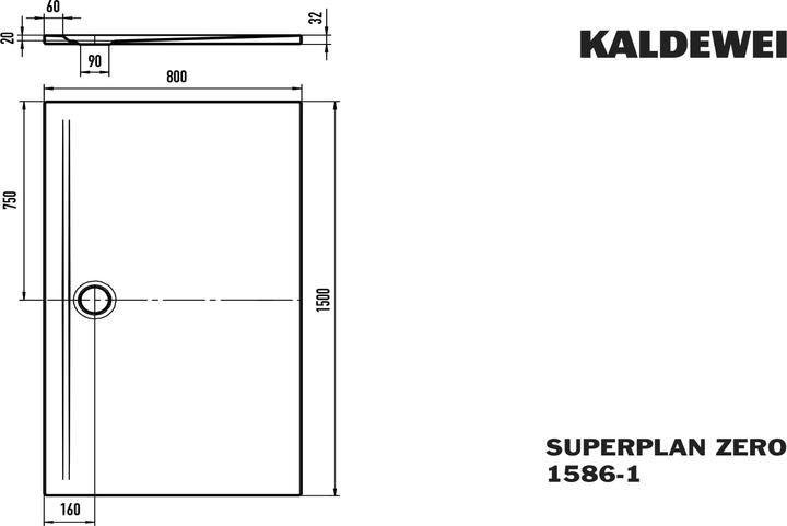 Produktbild Kaldewei Superplan Zero Duschfläche, 150x80cm, 35860001