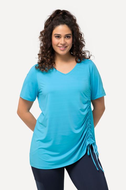 Image du produit Ulla Popken T-shirt technique à manches courtes et col V. Ligne A et ruban à fronces (50, 52)