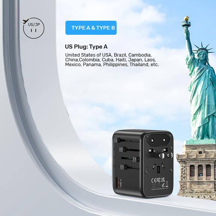 Actual product image Unitek riad EU/US/UK/AUS PD 65 watt travel charger (65 W, 4 ports)