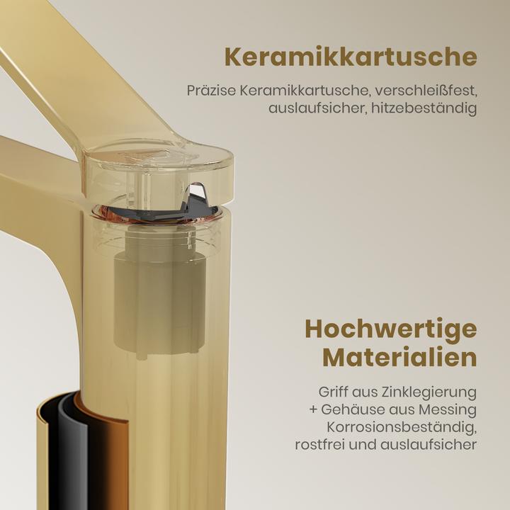 Produktbild Emke Wasserhahn Bad, Champagnergold, Mischbatterie Waschbecken, Messing, Keramikkartusche, einfache Insta