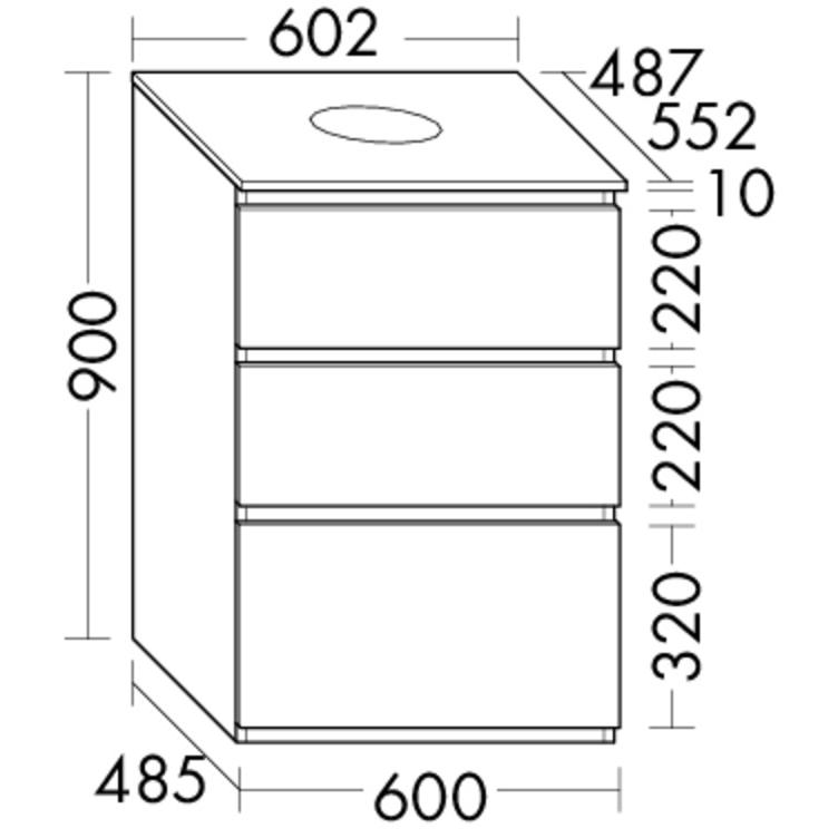 Thumbnail - burgbad, Waschtischkonsole, Lin20 Waschtischunterschrank inklusive Konsolenplatte, 3 Auszüge, Tiefe 487mm, 602x487x900m