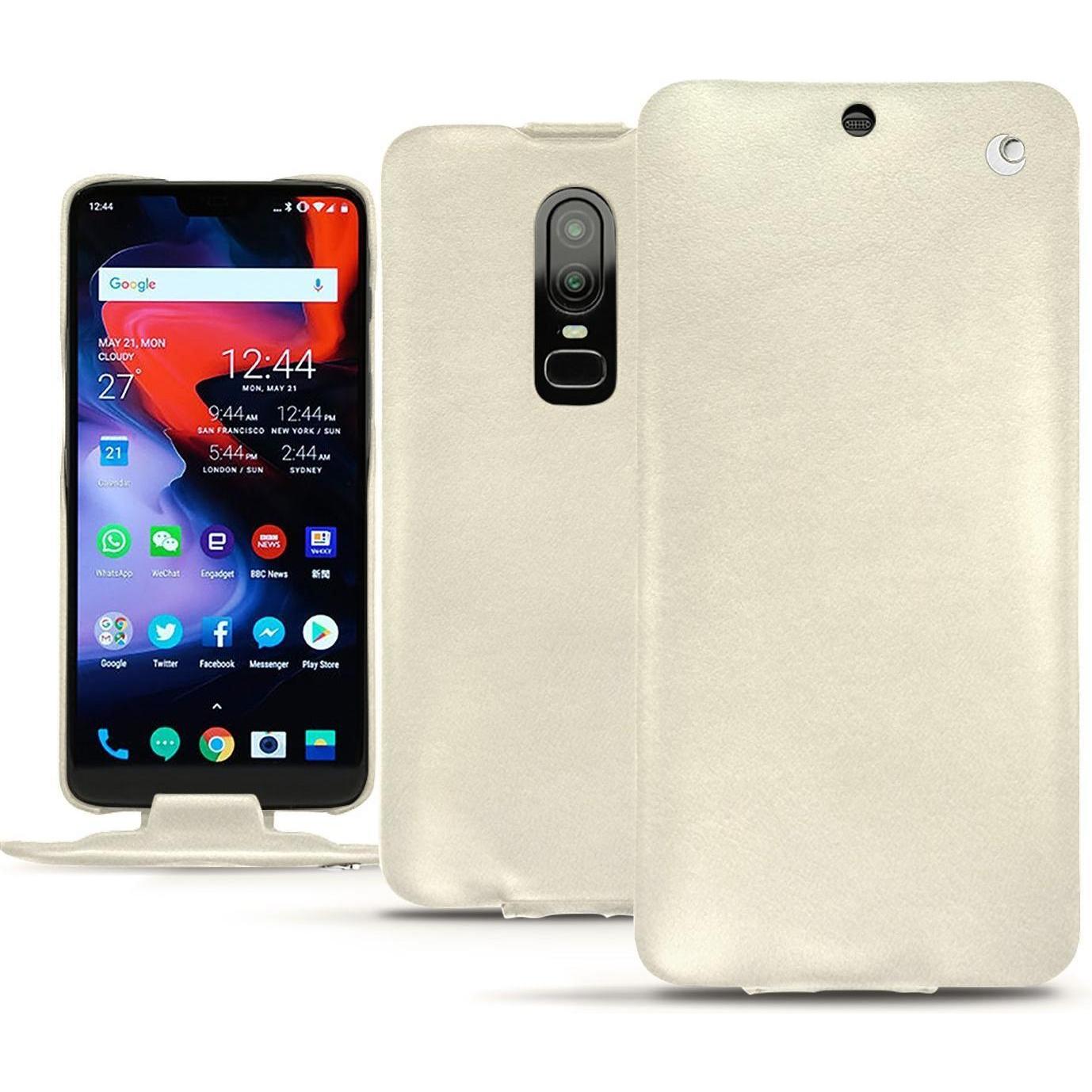 Noreve Lederschutzhülle vertikal (OnePlus 6), Smartphone Hülle, Weiss