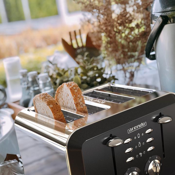 Produktbild Arendo Edelstahl Toaster 4 Scheiben, Automatik, Edelstahl, Wärmeisolierendes Doppelwandgehäuse, schwarz