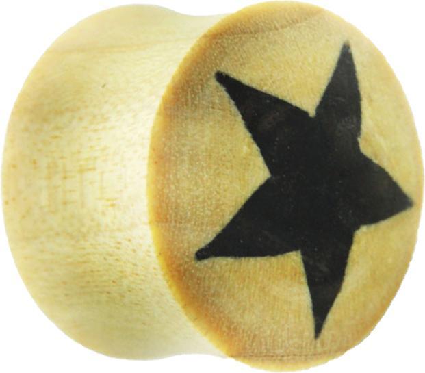 Produktbild Star Piercing Flared Plug aus Krokodilholz mit schwarzem Stern (Organisch, ohne Messing)