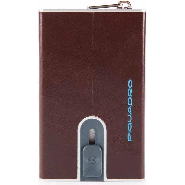 Piquadro, Mannen, Portemonnee, Blauw Vierkant, Leren Kaarthouder, Vierkant Schuifsysteem met Zipp, Blauw