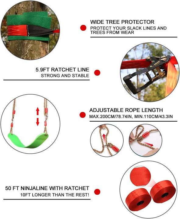 Produktbild Dripex Ninja Slackline Set mit Hindernisparcours (30m, 10 Hindernisse) (30 m)