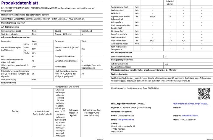 Immagine prodotto Bomann BOM KG 7357 Kühlkombi ix-look (315 l)