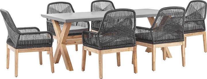 Produktbild Beliani Gartenmöbel Set Faserzement 200 x 100 cm 6-Sitzer Stühle schwarz / grau OLBIA (200 cm)