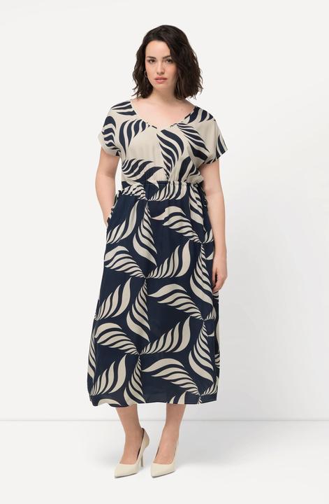 Produktbild Ulla Popken Maxikleid, grafischer Druck, V-Ausschnitt, ärmellos (54)