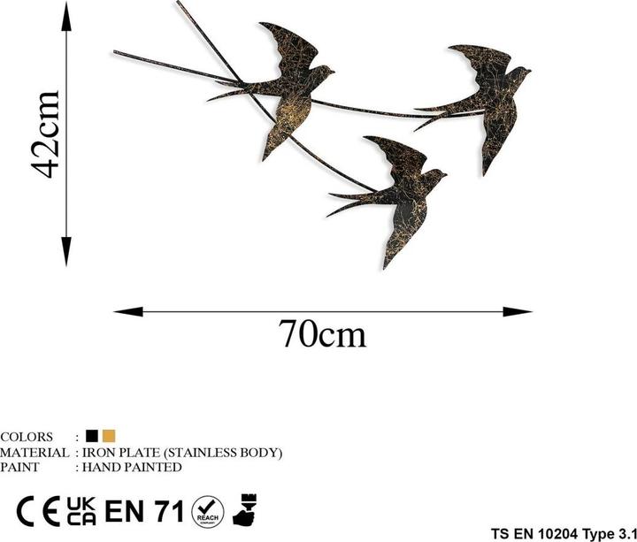 Image du produit Wallxpert Décoration murale Avaler un oiseau 42 x 70 cm, métal (42 x 70 cm)