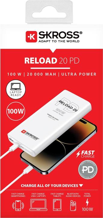 Image du produit Peter Jäckel SKROSS Banque d'alimentation RELOAD 20000 100W PD Blanc (20000 mAh, 100 W, 74 Wh)