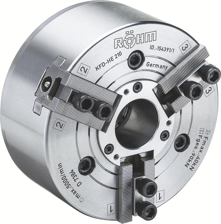 Produktbild Röhm Kraftspannfutter KFD-HE 254, 3-Backen, Spitzverzahnung 60°, neutrale Ausführung