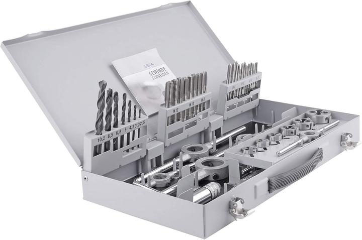 Produktbild GSR 45 tlg HSS DIN Gewindeschneidsortiment M3-M12 mit HSS- Kernlochspiralbohrern und Haltewerkzeuge