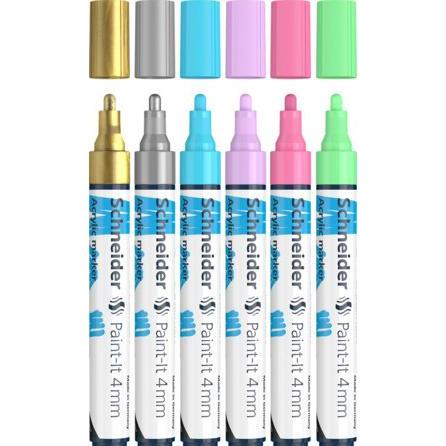 Schneider, Marker, Paint-It Acrylstifte (Set 2 mit 4 mm Rundspitze, hochdeckende Acrylfarben für Holz, Leinwa (Gold, Sil...
