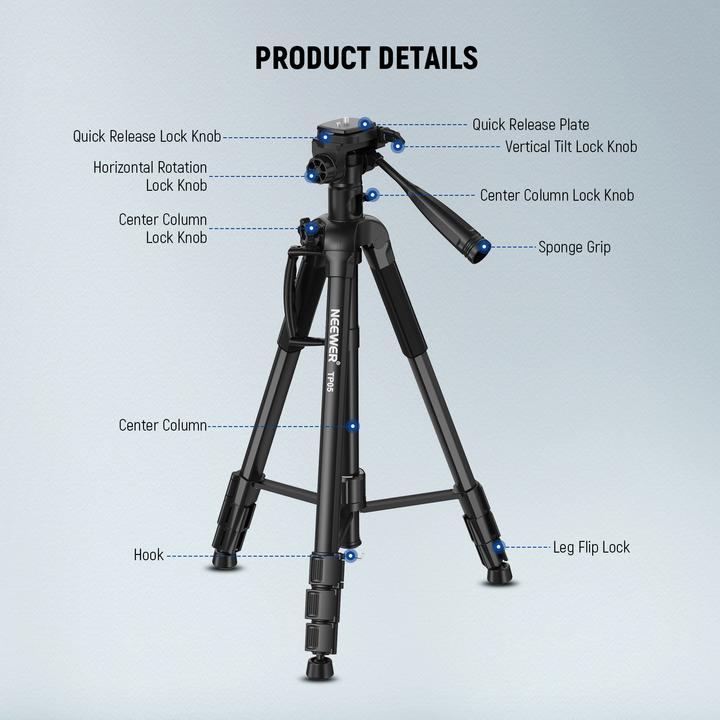 Produktbild Neewer Lightweight Aluminum Alloy Camera Tripod With Pan Head (Metall)