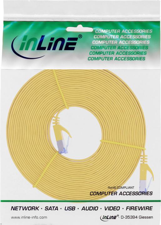 Actual product image InLine ® Patch cable flat, U/FTP, Cat.6A, yellow, 7m (U/FTP, CAT6a, 7 m)