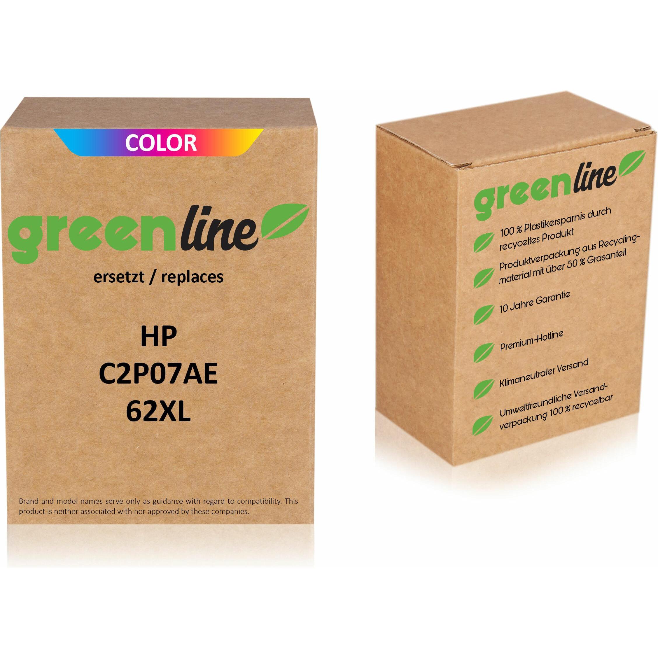 Inkadoo, Druckerpatrone, Druckerpatrone greenline ersetzt HP C2P07AE / 62XL Druckkopfpatrone, color