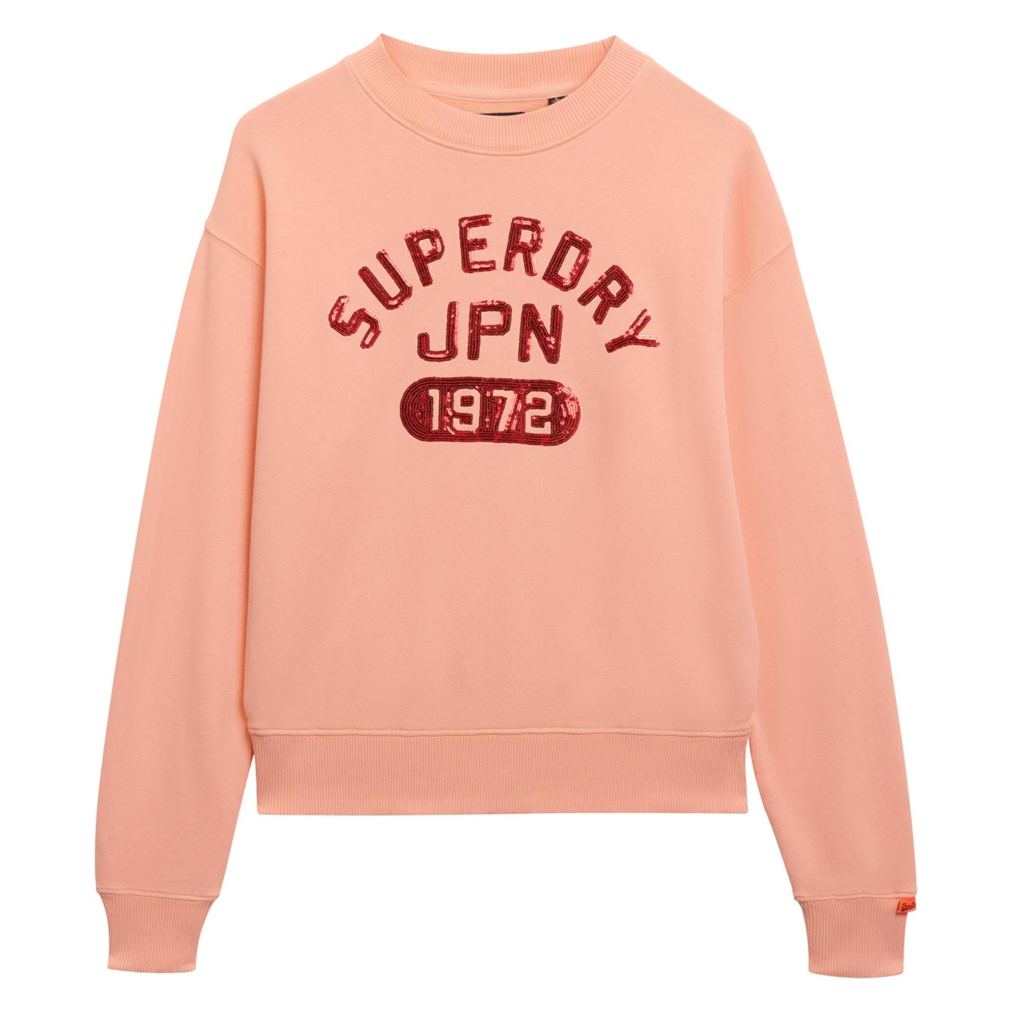 Superdry, Damen, Pullover, Locker Geschnittenes Sweatshirt Mit Verzierung Im College-Stil, Orange, (Xs)