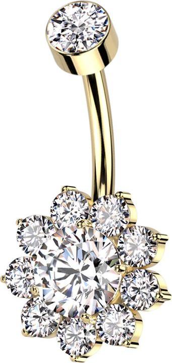 Produktbild Hollywood Body Jewelry Banane Innengewinde vergoldet mit Zylinder vergoldet Kristall silber und Blume grosser Kristall silb (ohne Messing, Titan)