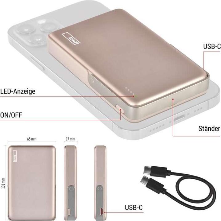 Actual product image Emos POWERBANK WI1031 10000 mAh ROSEGOLD 1xUSB-C (10000 mAh, 20 W, 38.70 Wh)