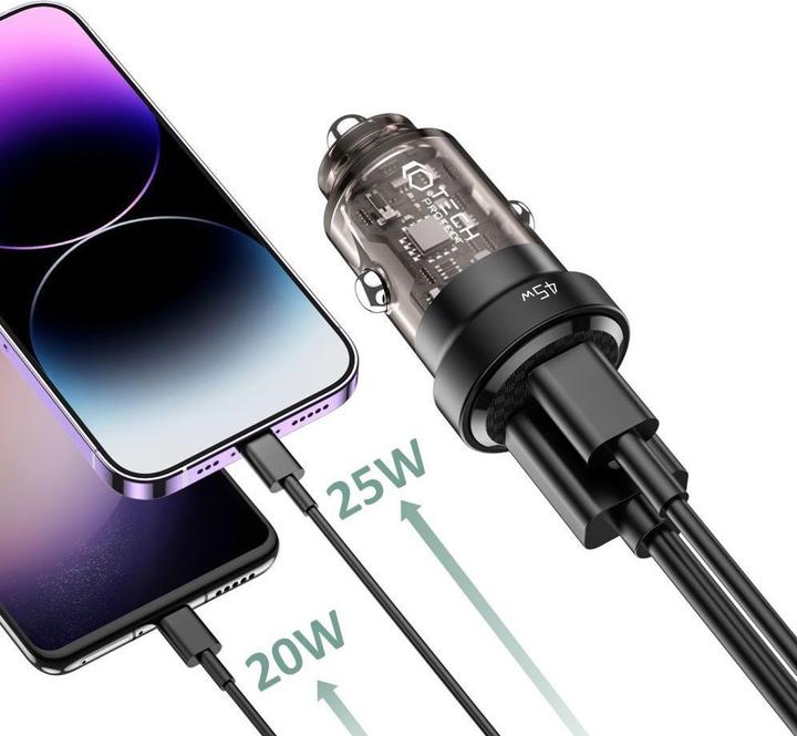 Actual product image Tech-Protect Charger.pl CC45W USB Car Charger USB-C Type C 2-Port Car Charger PowerDelivery PD 45W QuickCha