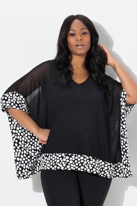 Immagine prodotto Ulla Popken Blusa in chiffon con pallini floccati, scollo a V e maniche a 3/4 (42, 44)