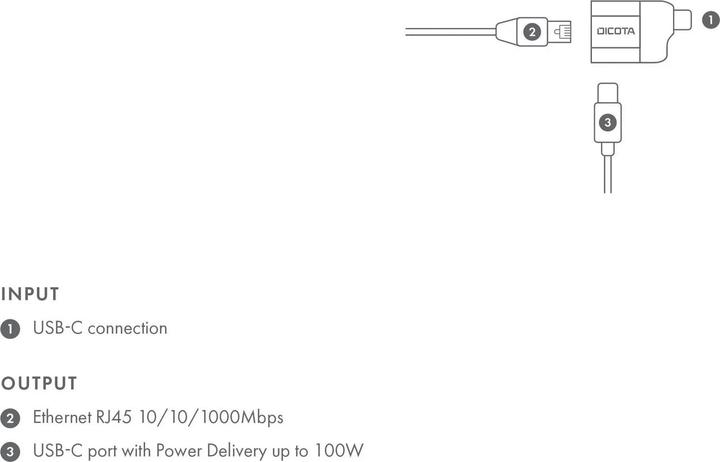 Produktbild Dicota USB-C to Ethernet Mini Adapter with PD (100W) silver (Thunderbolt, USB-C, 1 Port)
