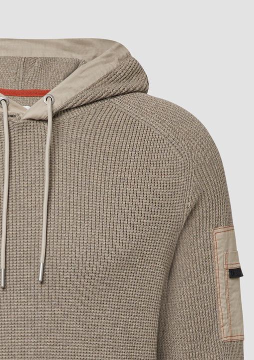 Produktbild s.Oliver Strickpullover Struktur-Hoodie im Materialmix mit Ärmeltasche (M)
