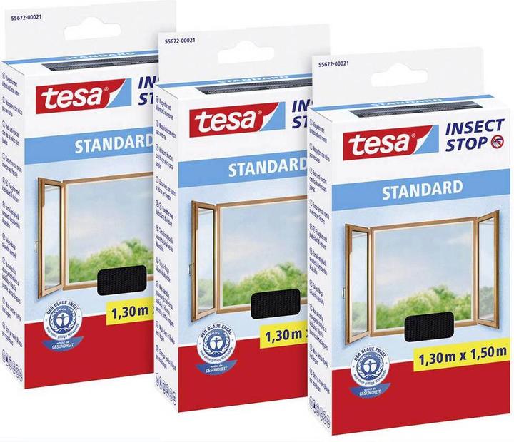 Actual product image tesa 3x STANDARD insect screen for windows, with Velcro tape, without drilling (130 x 150 cm)