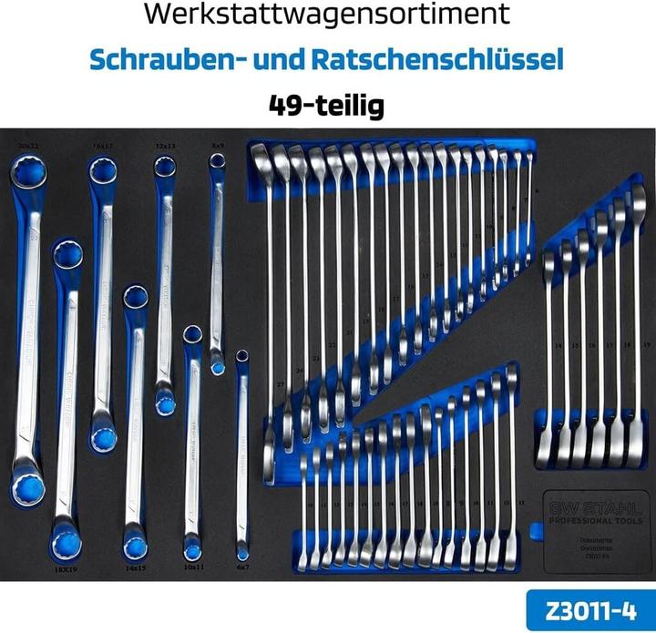 Produktbild SW-Stahl Z3113 Profi Werkstattwagen TT801 blau I 8 Schubladen I 4 Schubladen gefüllt I 246 teilig I (246 x)