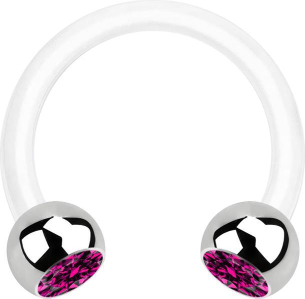 Produktbild Star Piercing Micro Circular Barbell weiss mit zwei Kugeln silber Kristall fuchsia (Chirurgenstahl 316L, Bioflex, ohne Messing)