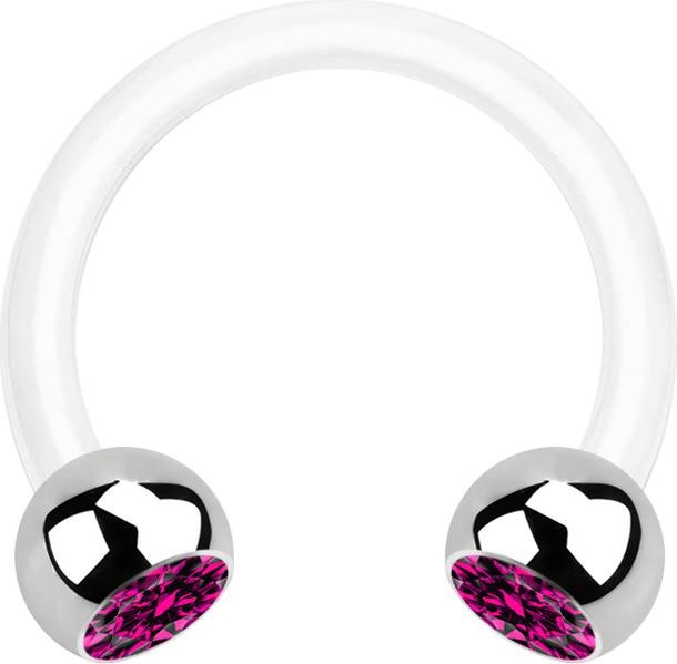 Immagine prodotto Star Piercing Micro Circular Barbell bianco con due sfere in cristallo argento fucsia (Acciaio chirurgico 316L, Bioflex, senza ottone)