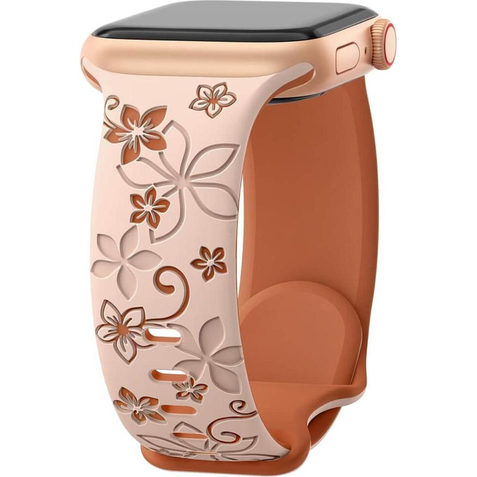 Cover-Discount Apple Watch 44/45/46/49mm - Silikon Ersatzband Floral (Silikon), Uhrenarmband, Braun