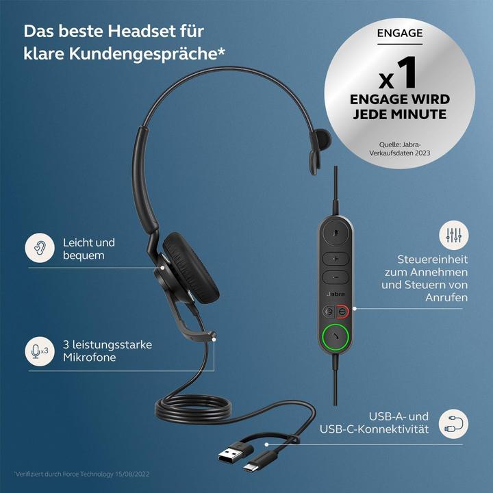 Actual product image Jabra ENGAGE 50 II (ENGAGE 50 (Cable, USB-C, Cisco, Google Meet, Microsoft teams, Unify, Zoom)