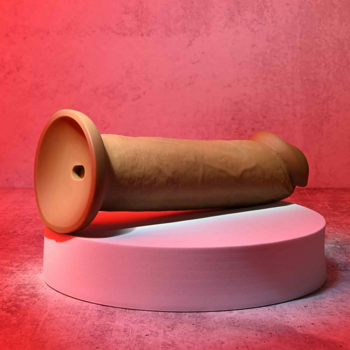 Actual product image Evolved Love is Back - 7 Inch Girthy Vibrating Dong - Realistic Looking & Rechargeable - Dark Beige