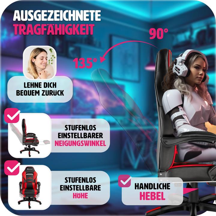 Image du produit tectake Chaise de bureau Racing Comodo avec repose-pieds