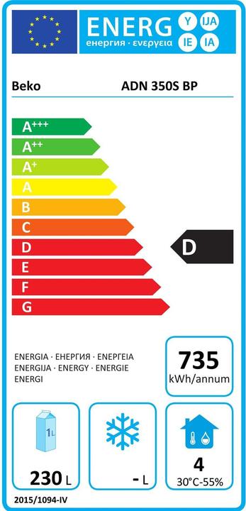 Energie-Label Beko Kühlschrank ADN 350 S BP Grau, Wechselbar (230 l)
