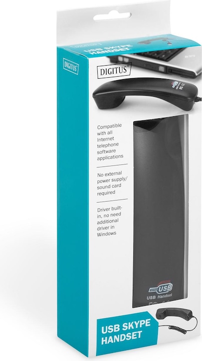 Produktbild Digitus Telefon Hoerer USB fuer Skype MSN ICQ X-lite Dialpad MediaRing Net2phone etc. schwarz