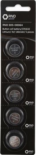 Image du produit RND Pile bouton, CR1632, 3V, paquet de 5 pièces (5 pcs, CR1632, 130 mAh)