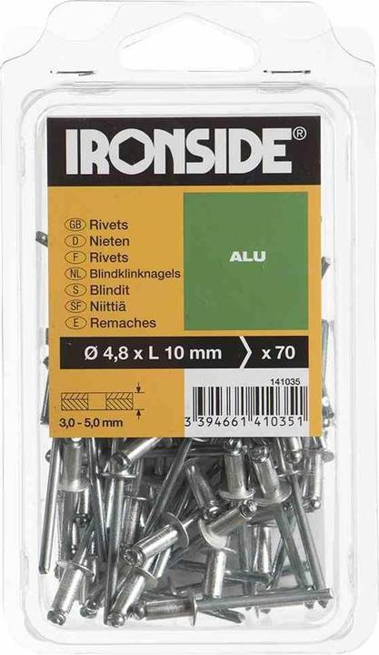 Produktbild Ironside Blindnieten 4,8 x 10 mm Aluminium, Verpackungsinhalt: 70 Stück