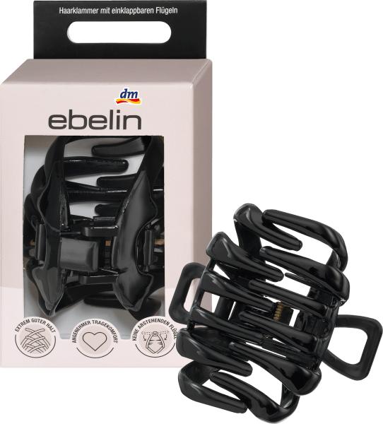 Produktbild dm ebelin Haarklammer mit einklappbaren Flügeln, gross, schwarz (1 Stk.)