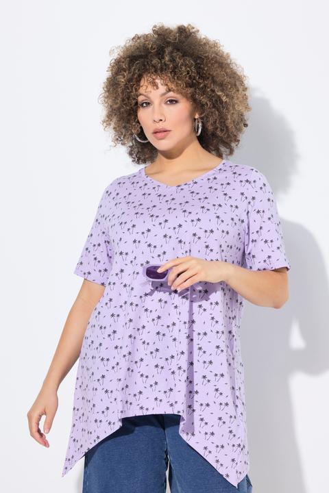 Actual product image Ulla Popken Palm Tree Print Pointed Hem Tee (58)