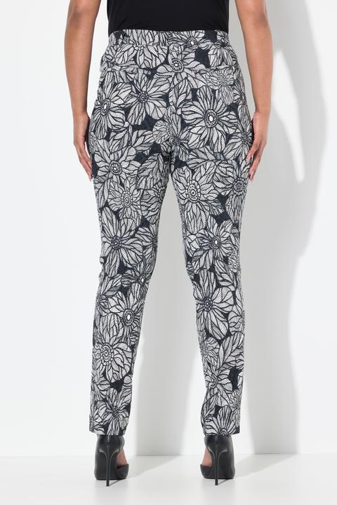Actual product image Ulla Popken Textured Floral Elastic Waist Pants (56)