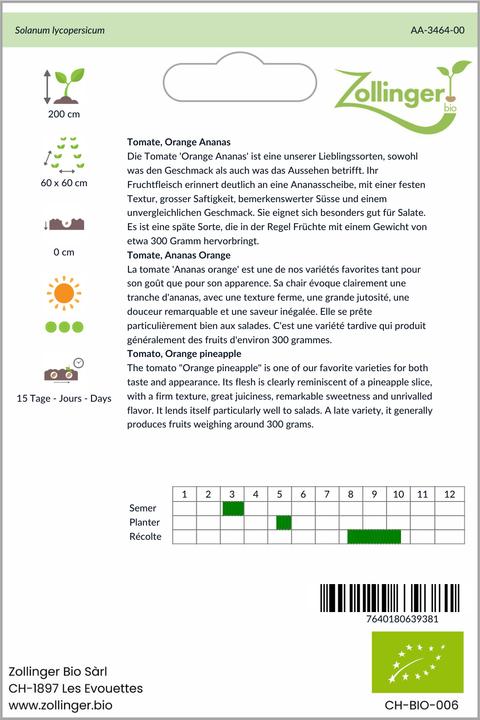 Produktbild Zollinger Bio Tomate, Orange Ananas (Gemüsesamen)