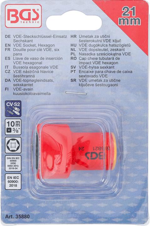 Immagine prodotto BGS VDE-Steckschlüssel-Einsatz Sechskant | Antrieb Innenvierkant 10 mm (3/8") | SW 21 mm (21 mm)