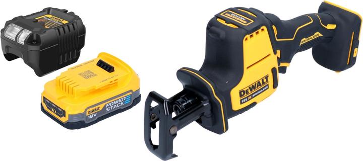 1x DeWalt DCS 369 cordless reciprocating saw, 1x DeWalt DCBP 034 18 V 1.7 Ah Powerstack battery, 1x DeWalt DCB 1102 battery charger